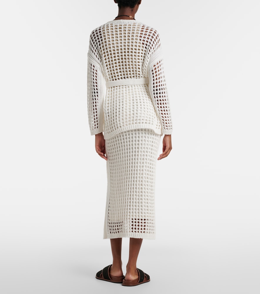 Geode open-knit cotton midi skirt