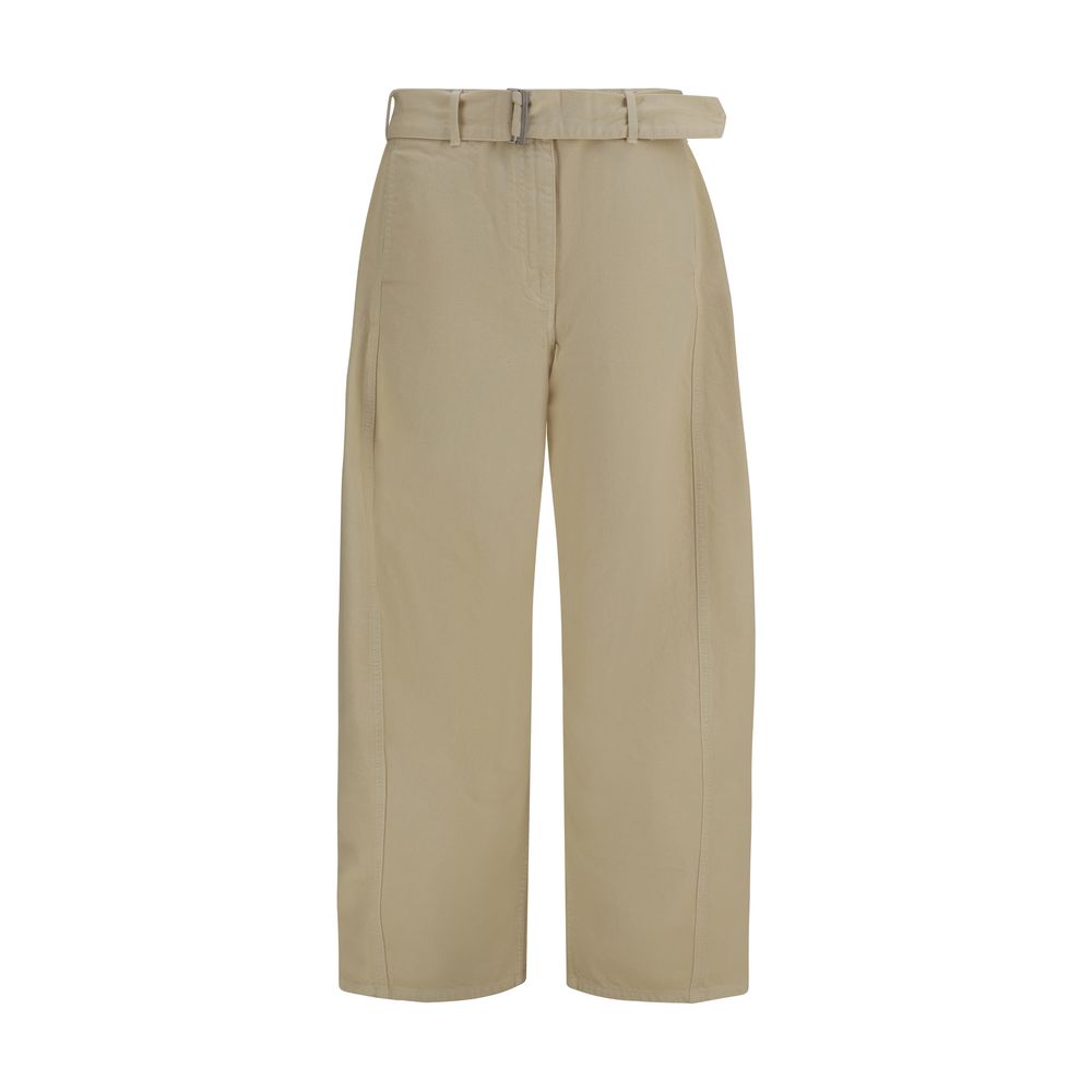 Wide-Leg Cotton Trousers — Beige