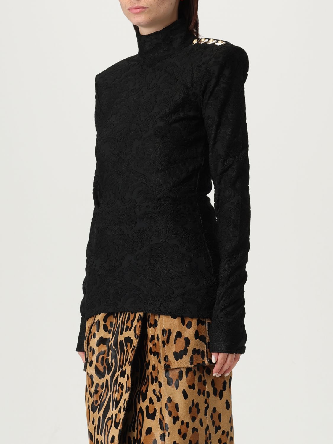 Baroque-pattern long-sleeved top - Black