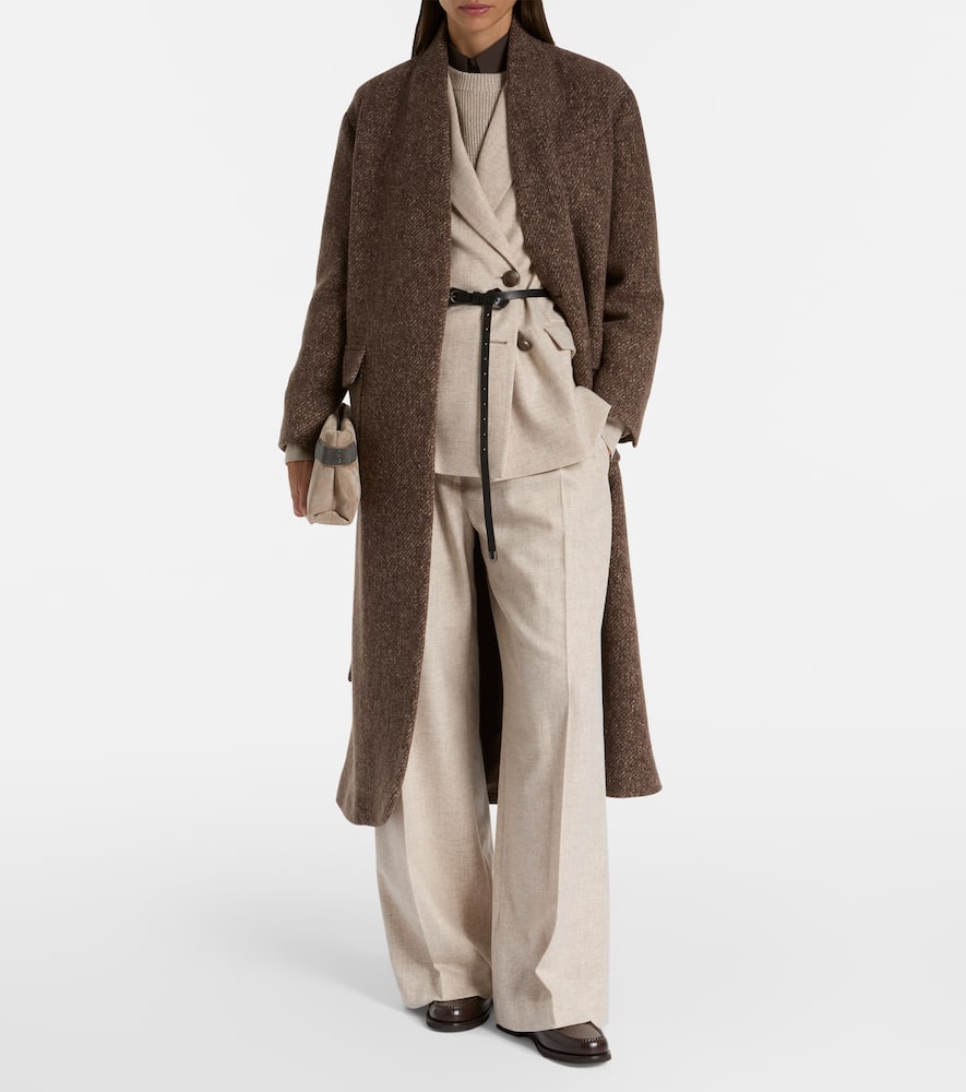 Belted wool and cashmere wide-leg pants