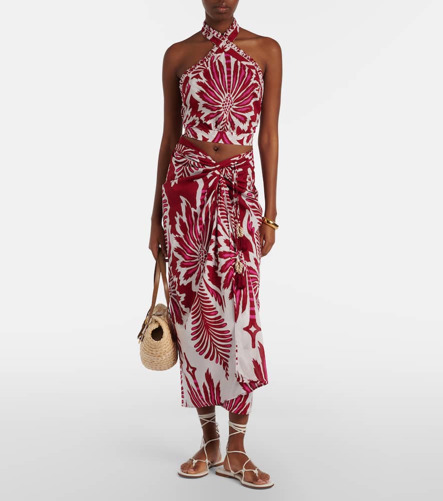 Uma floral gathered cotton midi skirt