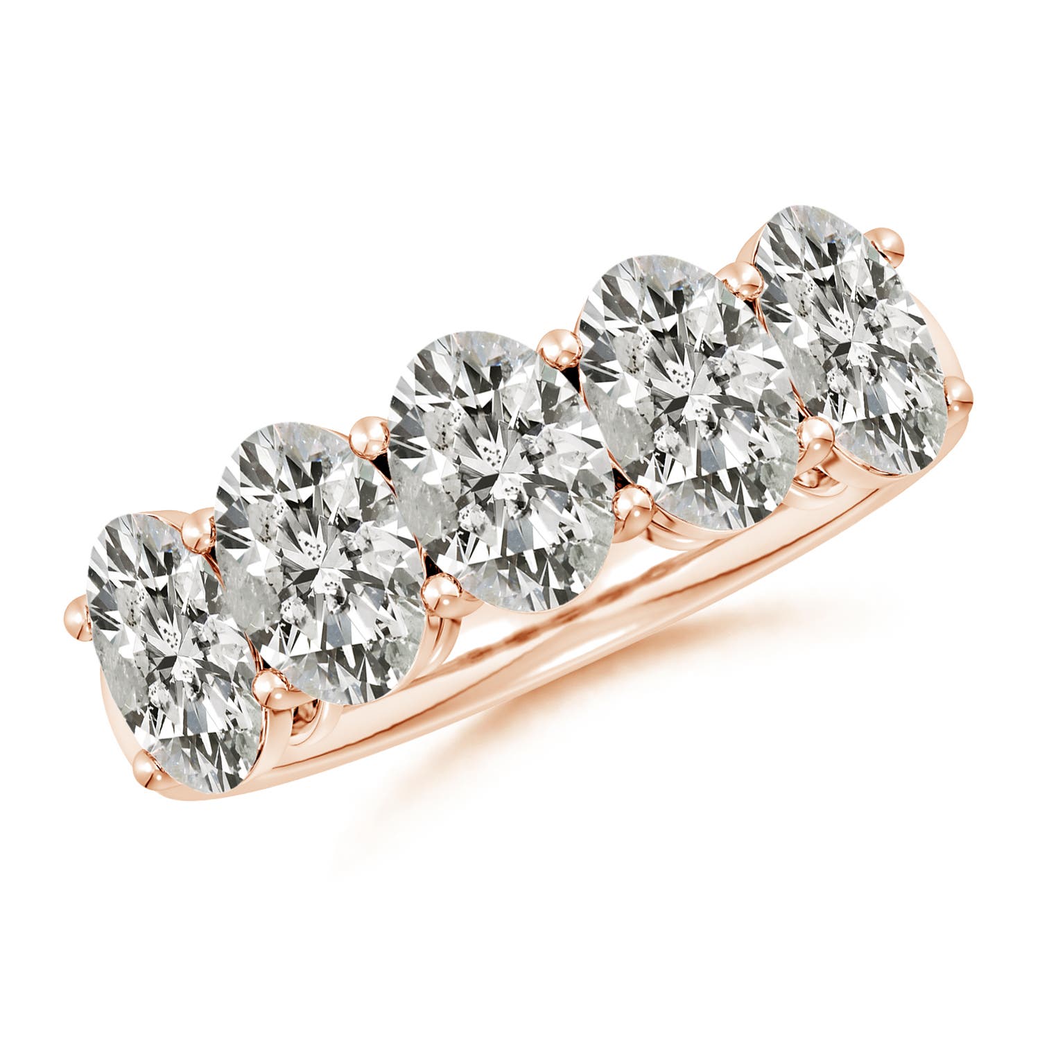Angara 3.8 Carats Prong-Set Oval Diamond Five Stone Wedding Ring in 18K Rose Gold