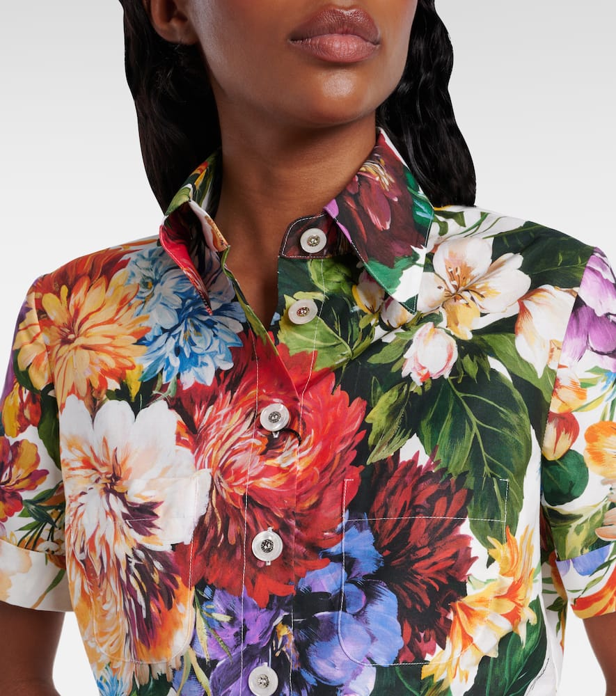 Cropped floral cotton shirt