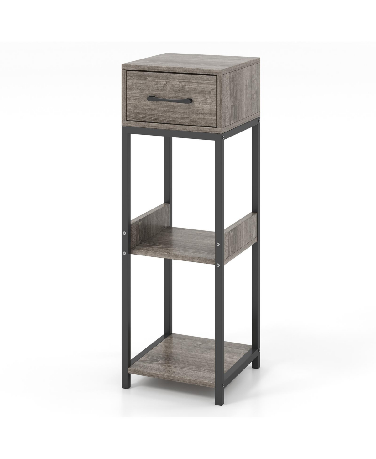 3-Tier Tall Plant Stand with Stylish Drawer & Storage for Home or Office - Grey