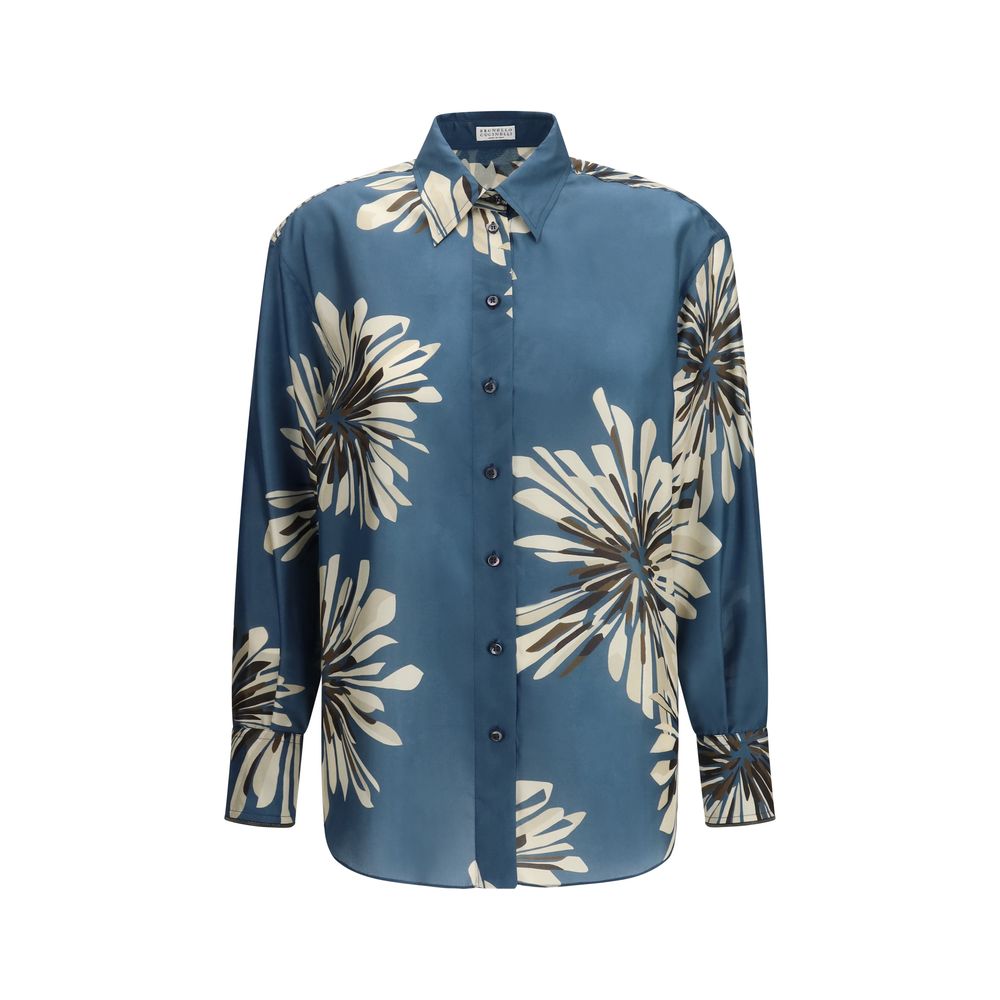 Floral Silk Shirt — Blue