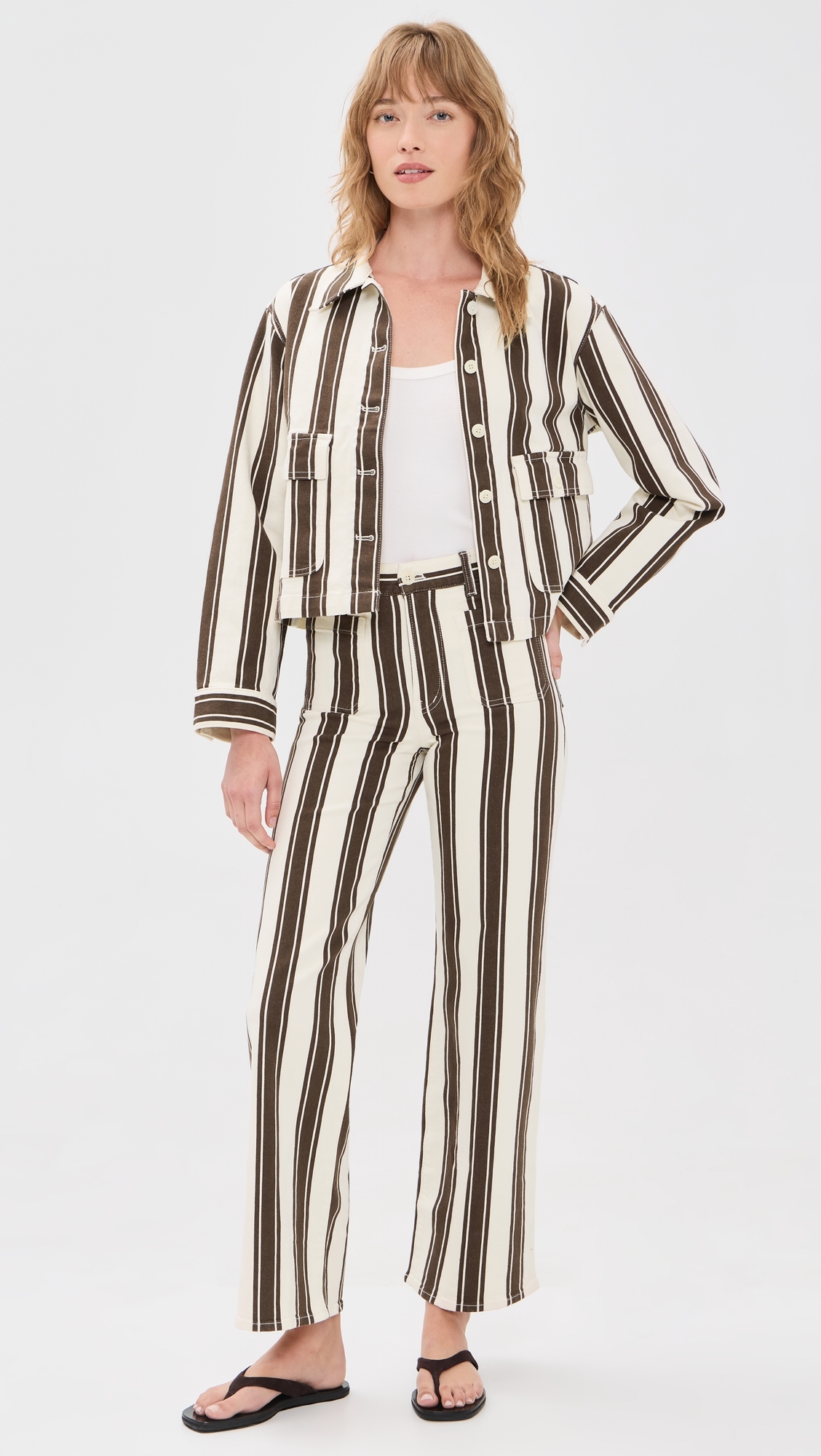 The Emmy Wide Leg Pants Ivory & Brown Stripe
