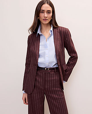 Ann Taylor The Pinstripe Long One Button Blazer in Linen Blend