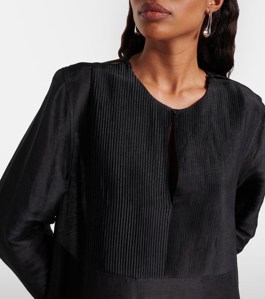 Pleated linen and silk kaftan