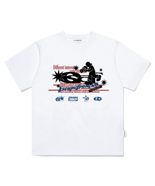 Photographer ESCF Logo Collage Print Oversized Short Sleeve T-Shirt White