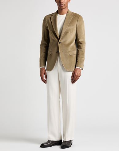 Man Blazer Khaki Size 38 Cotton, Elastane