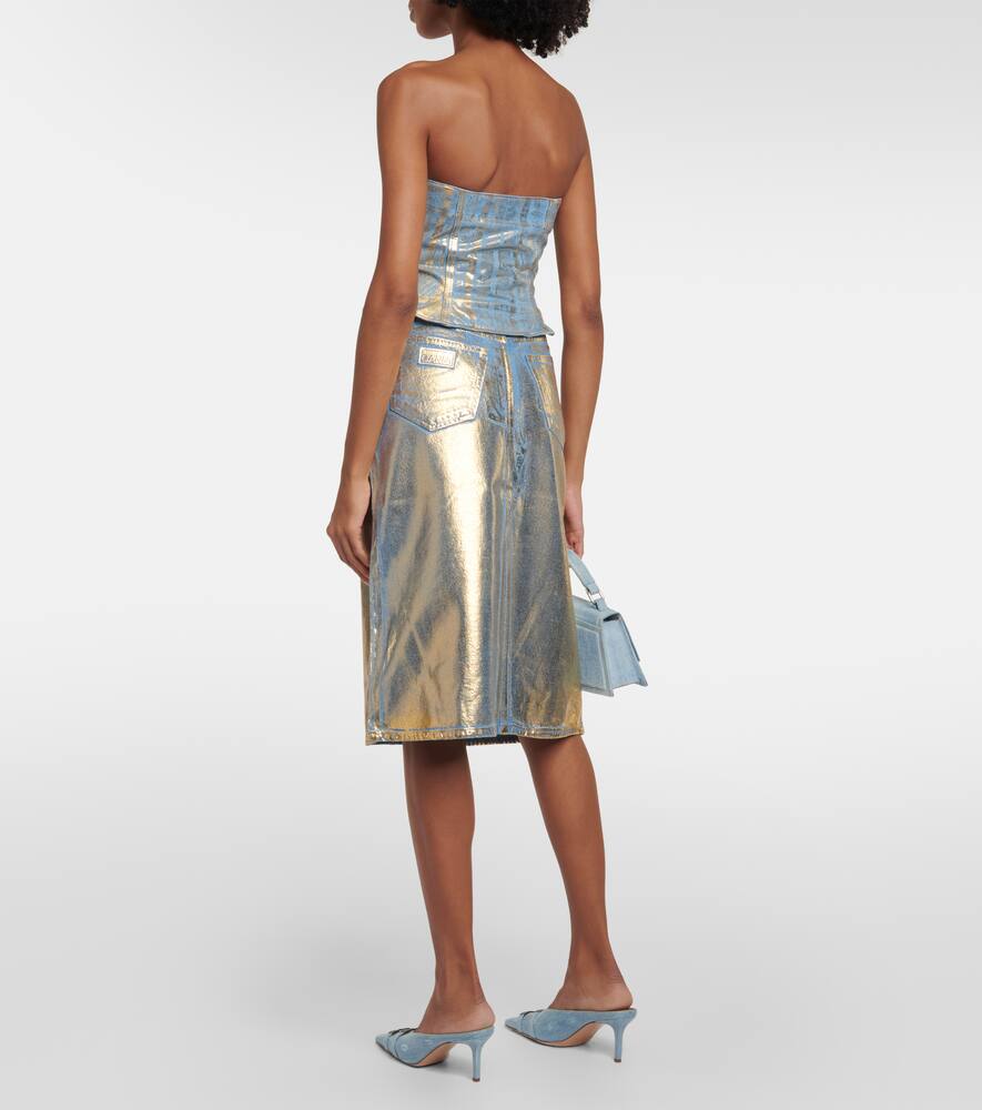 Ganni Gold-foiled denim tube top