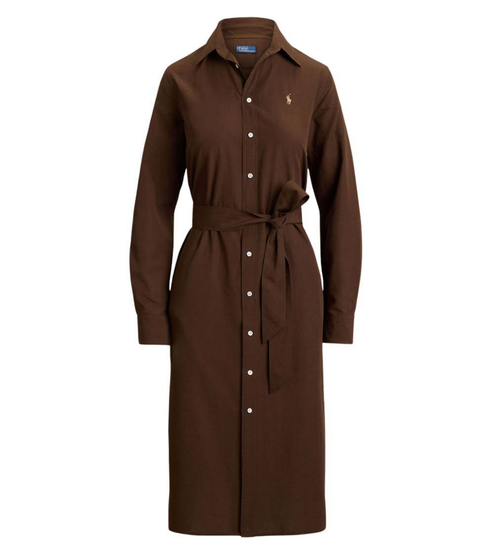Brown Embroidery logo Shirt Dress