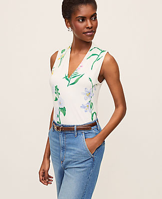 Ann Taylor Floral Sleeveless V-Neck Top