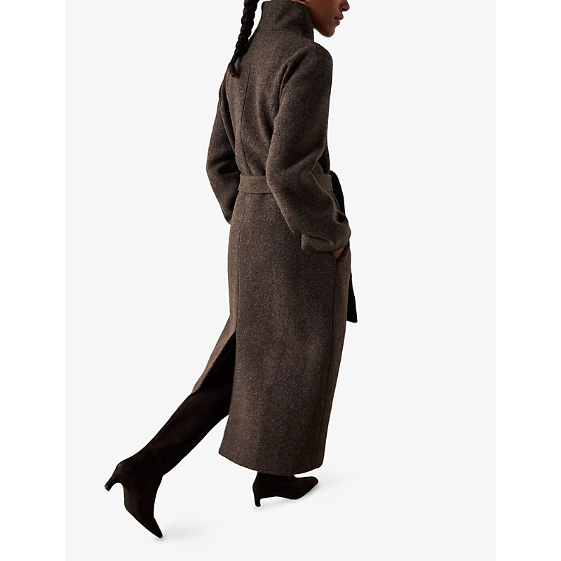 Womens Morgana Funnel-Neck Wrap Wool Coat