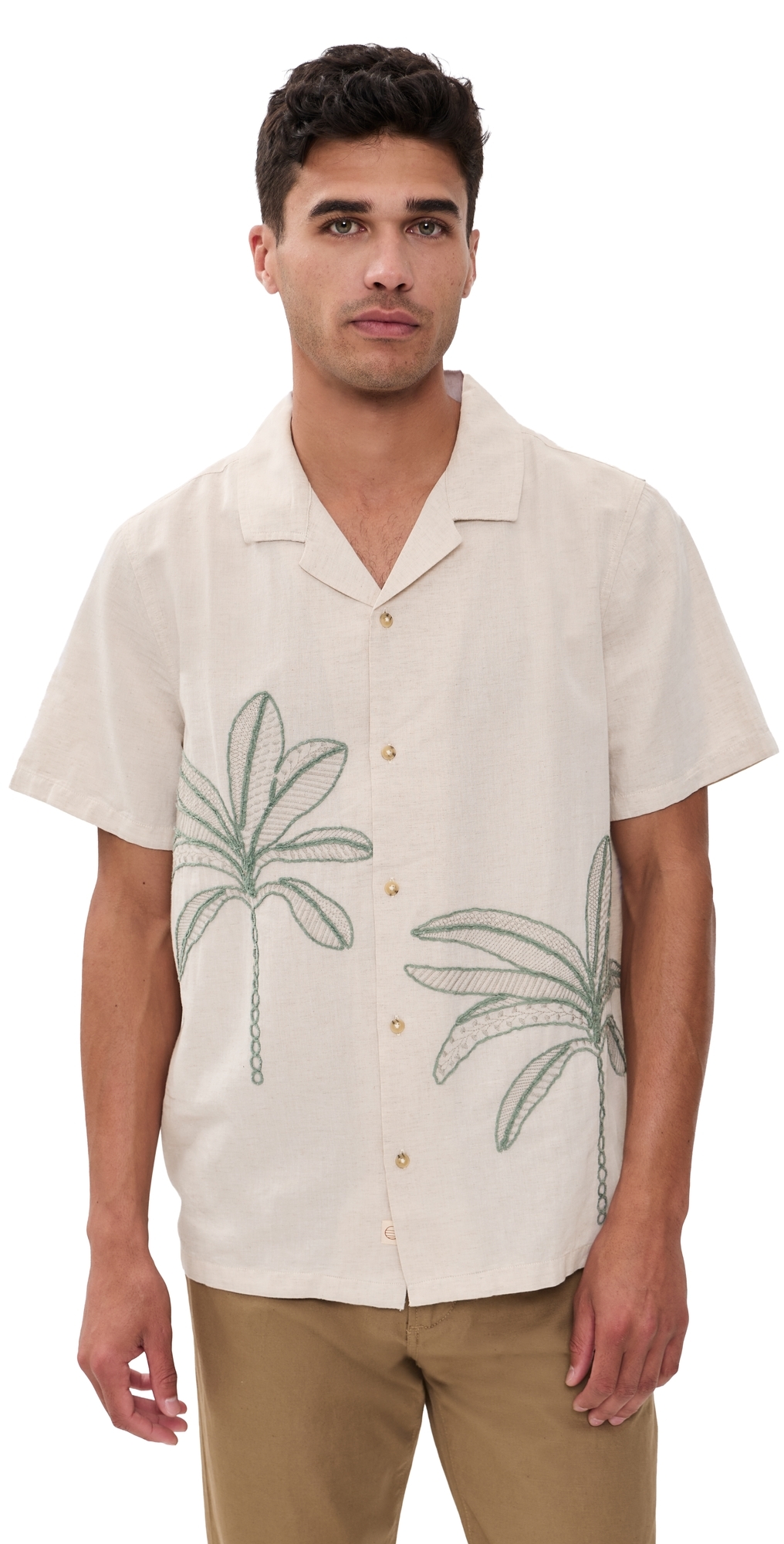 Embroidered Resort Shirt Cream/Green Palm