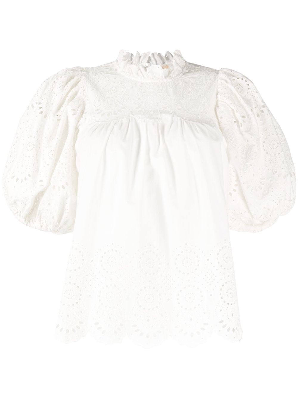 Puff-sleeve cotton blouse - White