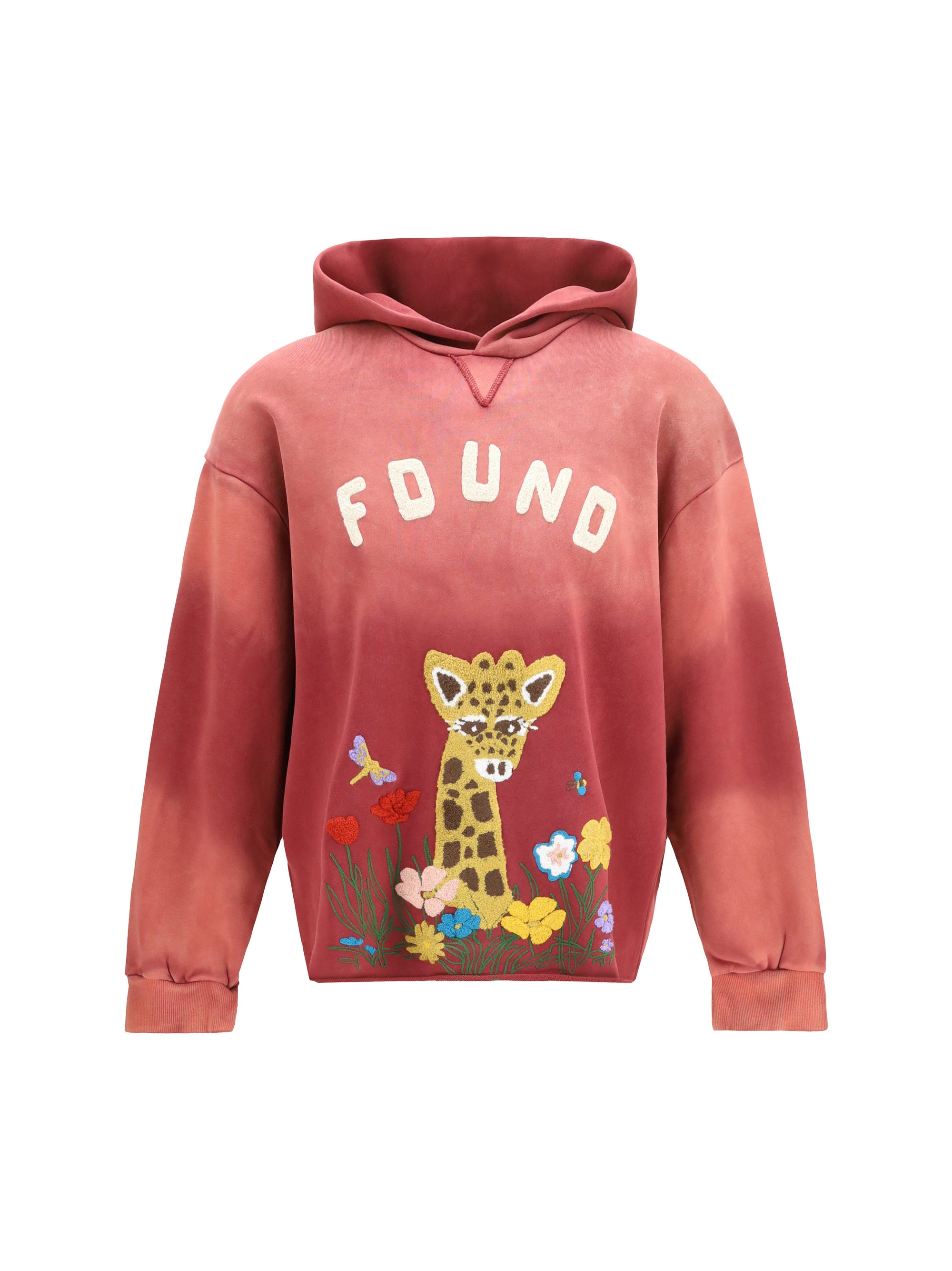 Embroidered Giraffe Wildlife Hoodie — Red