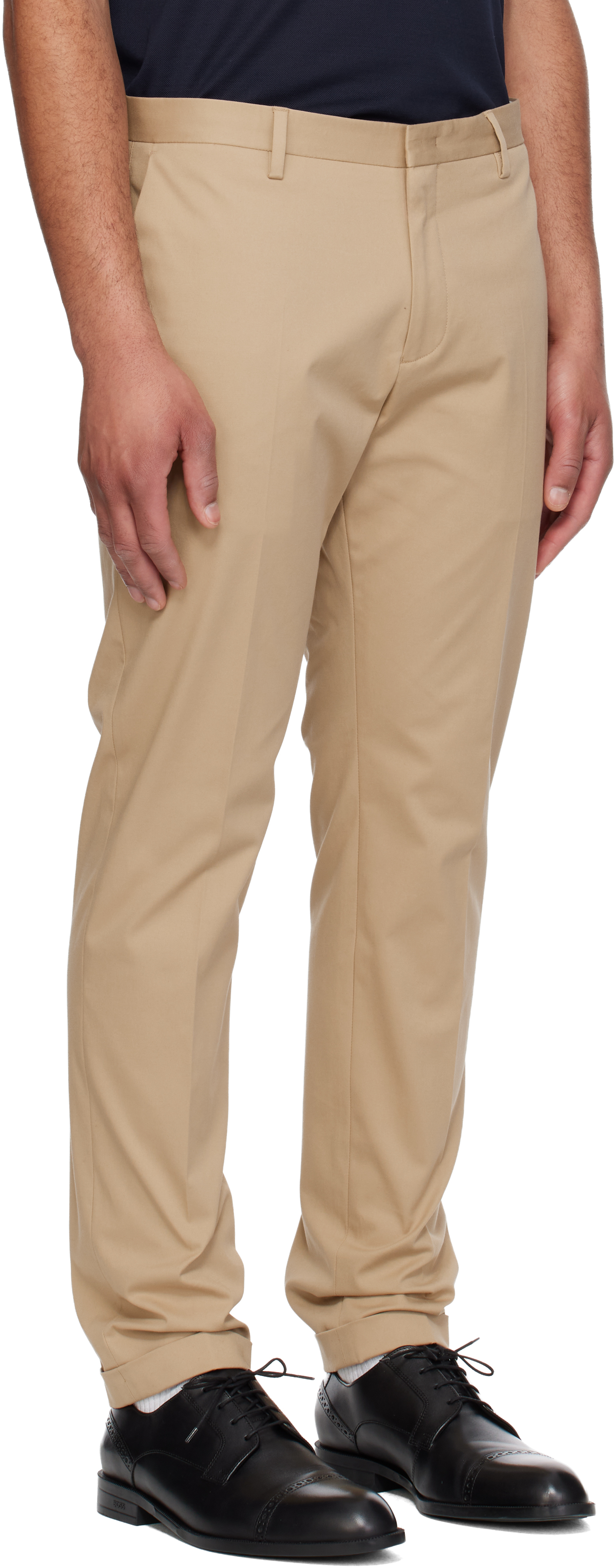 Beige Slim-Fit Cotton-Stretch Chino Trousers