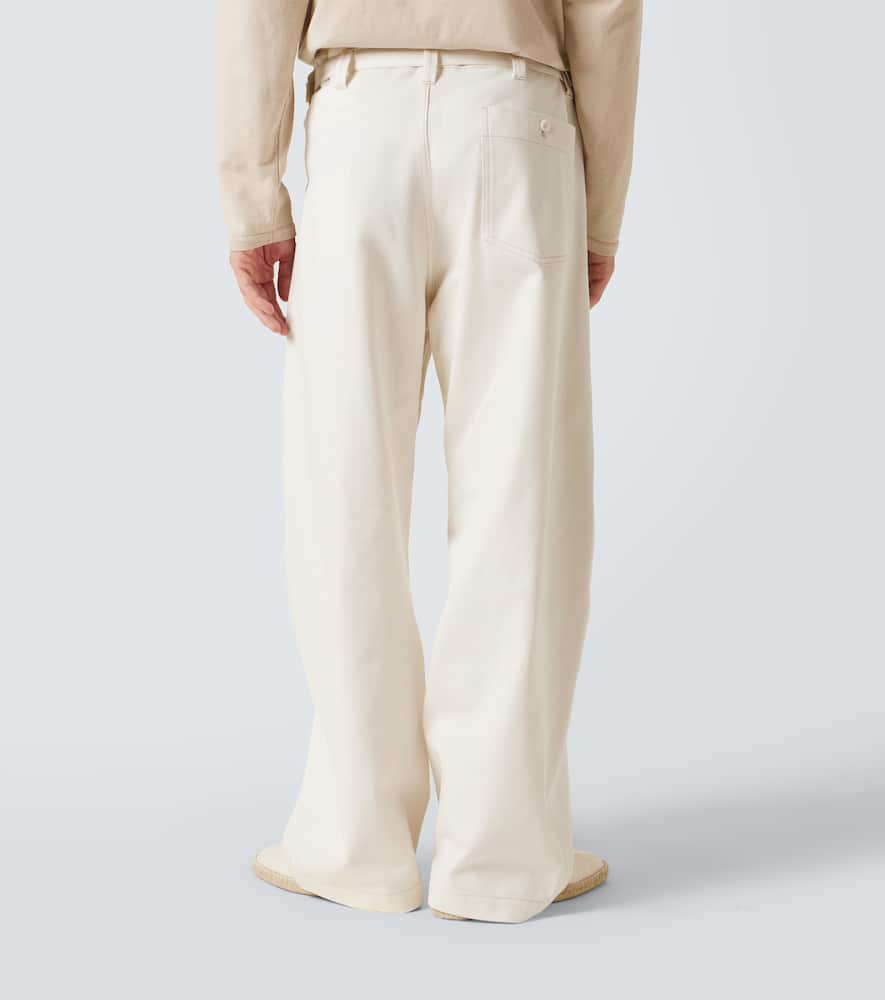 Cotton drill barrel-leg pants