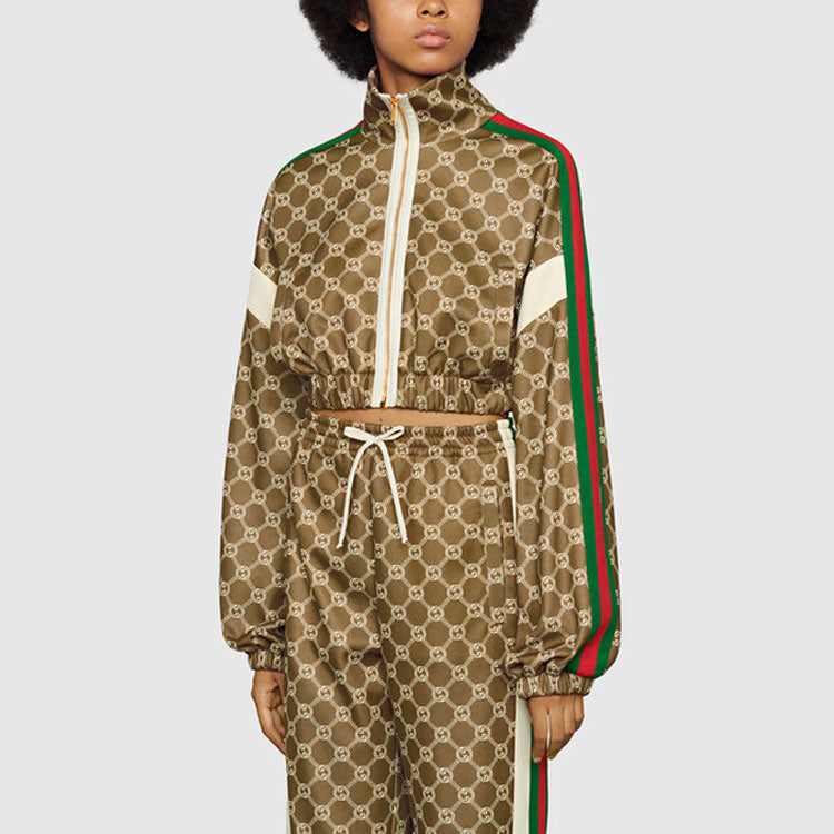 (WMNS) Interlocking G Zipper Jacket 'Olive Green Ivory'