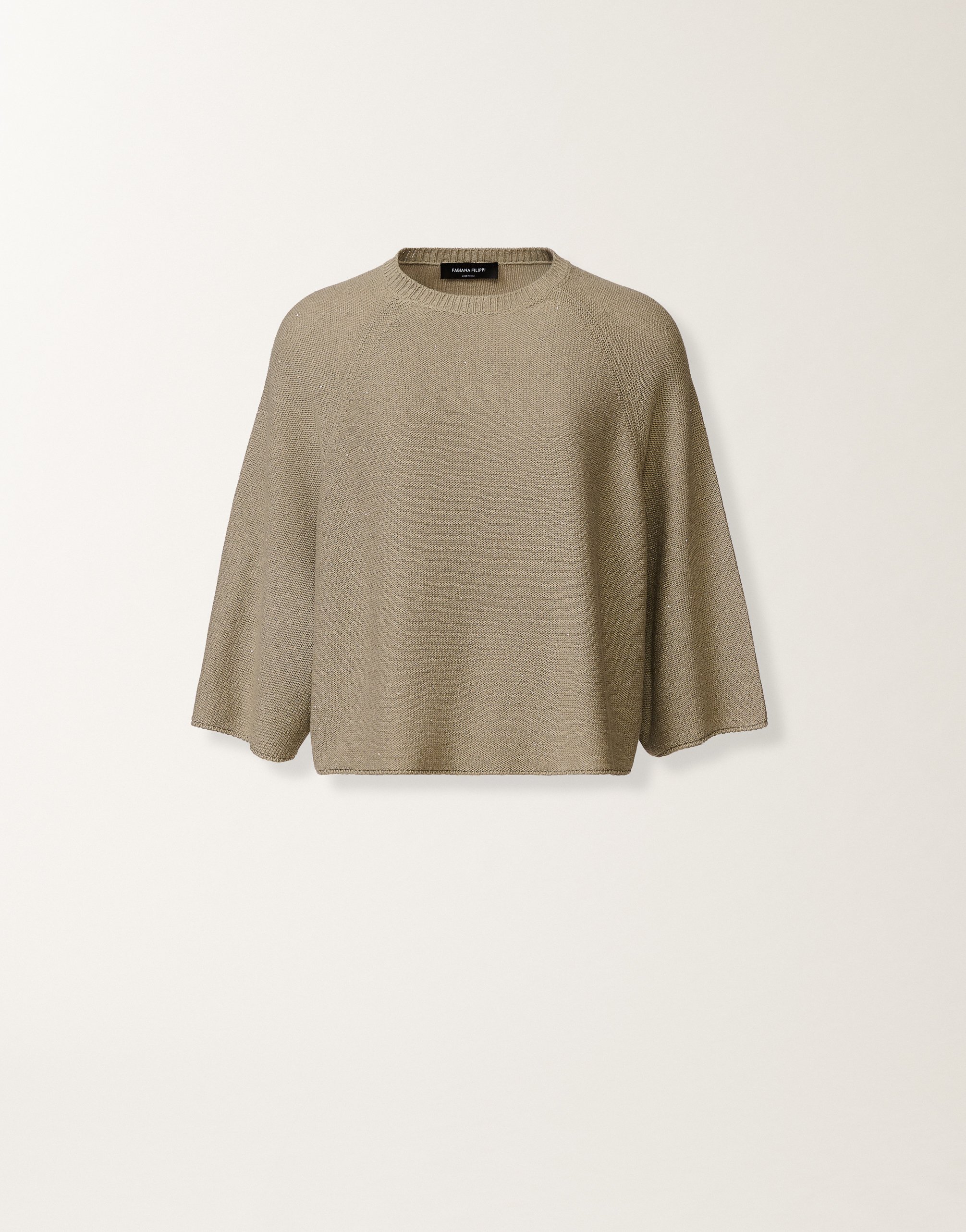 Cotton and linen cape with sequins, khaki