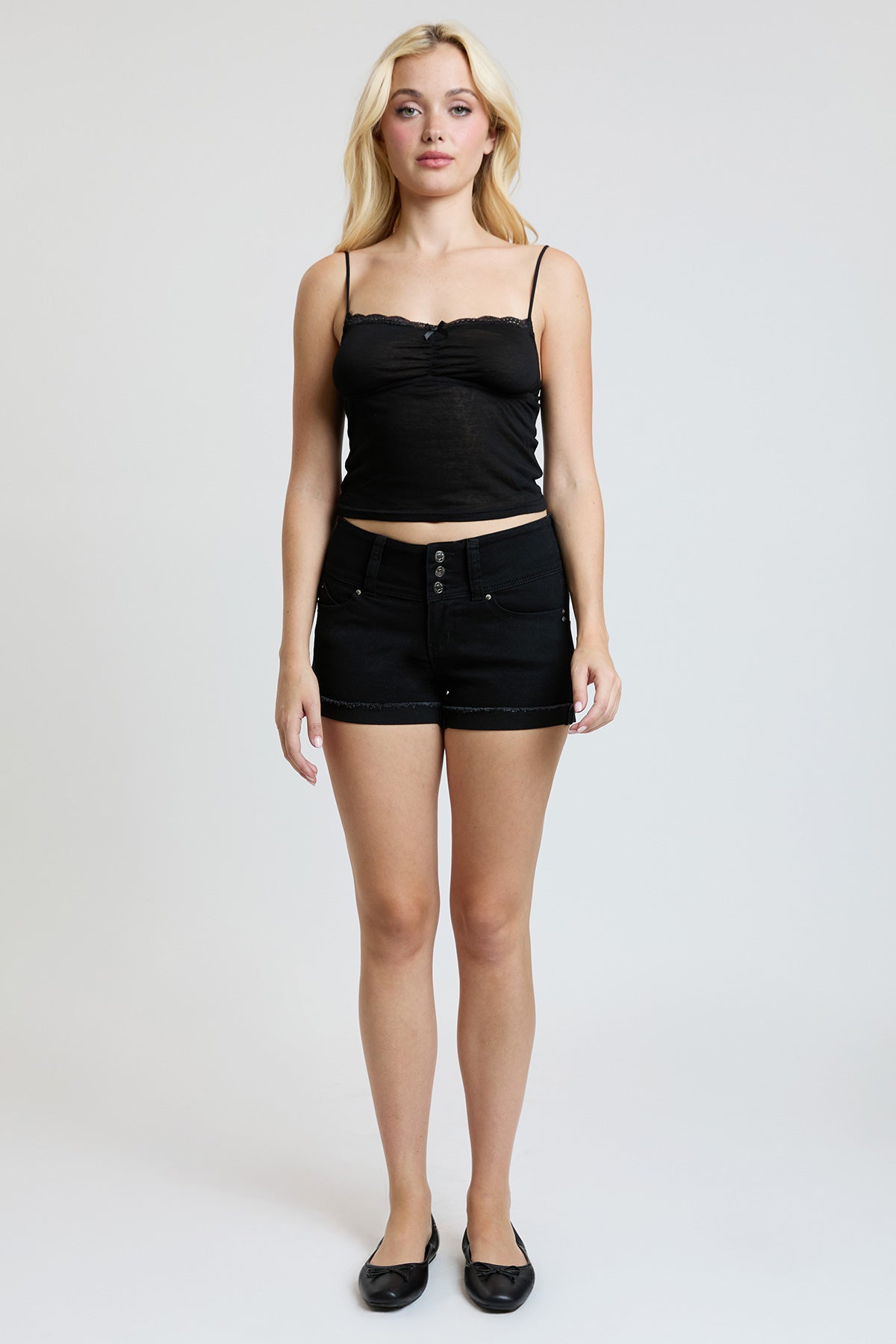 Women's WannaBettaButt 3 Button Cuffed Denim Shorts