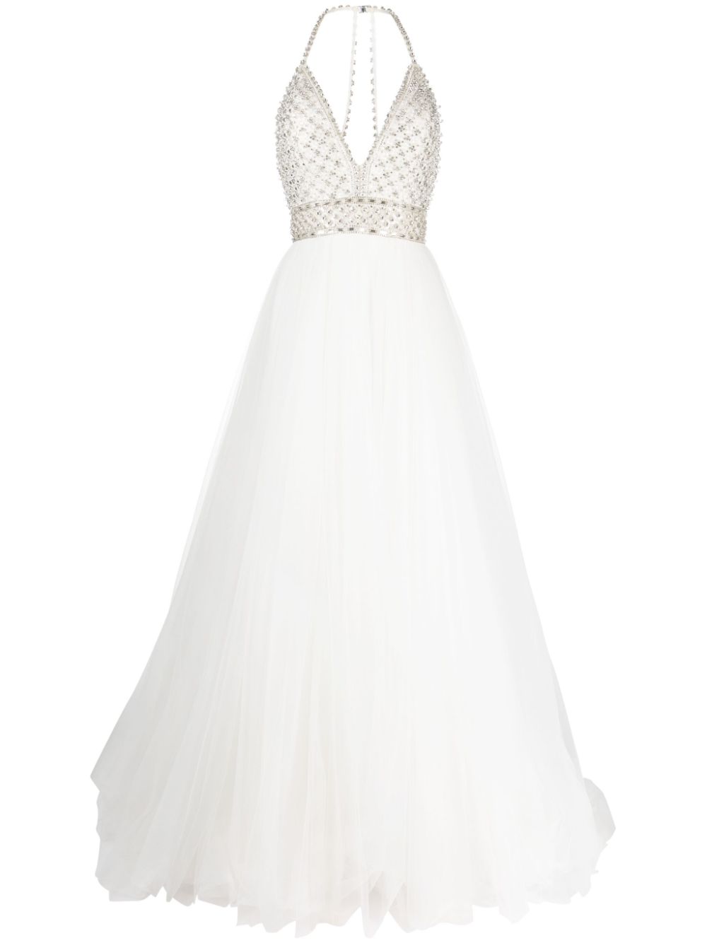 Eva crystal-embellished halterneck gown - White