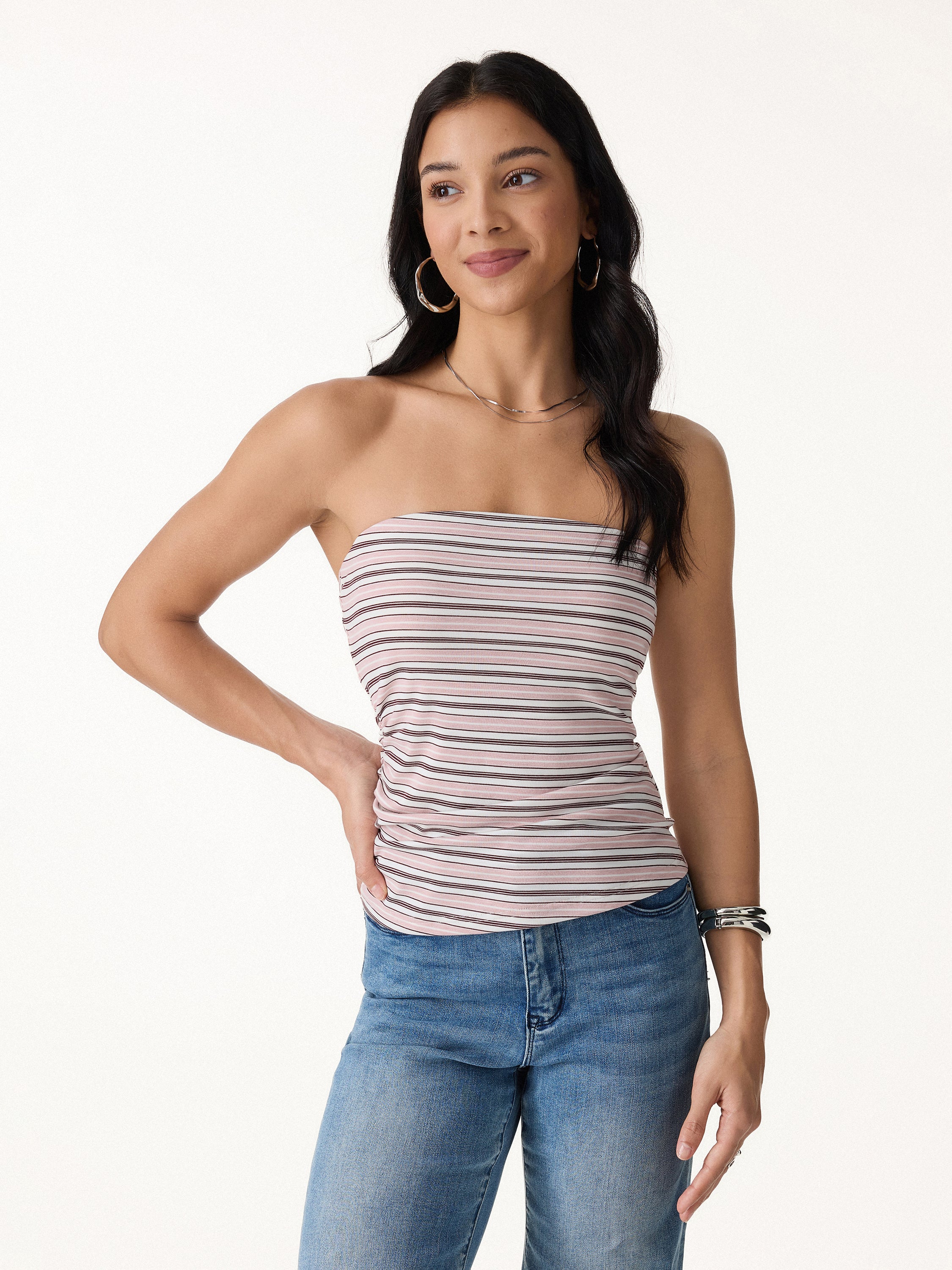 Striped Bra Tube Top - Pink/White/Red Stripe