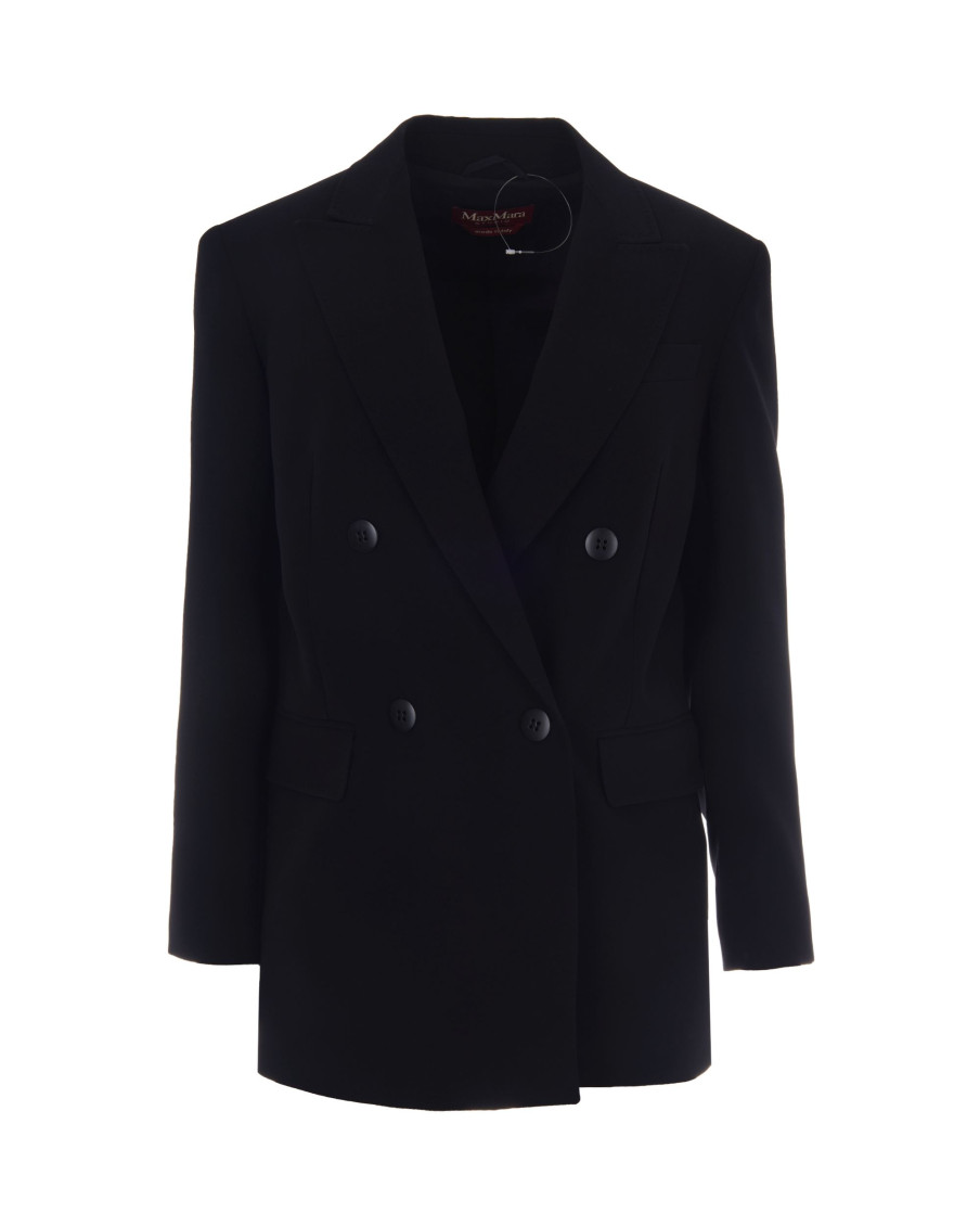 Black Solid Peaked Lapel Blazer