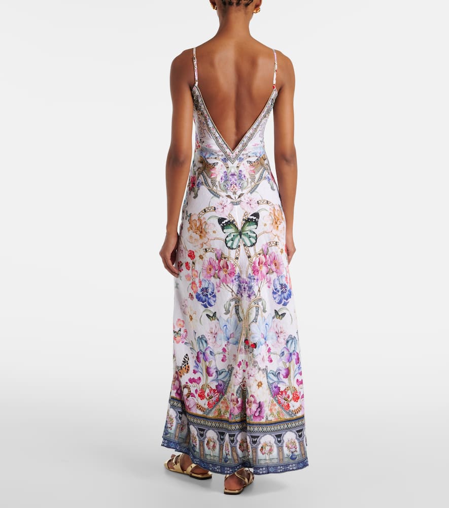 Crystal-embellished linen slip dress