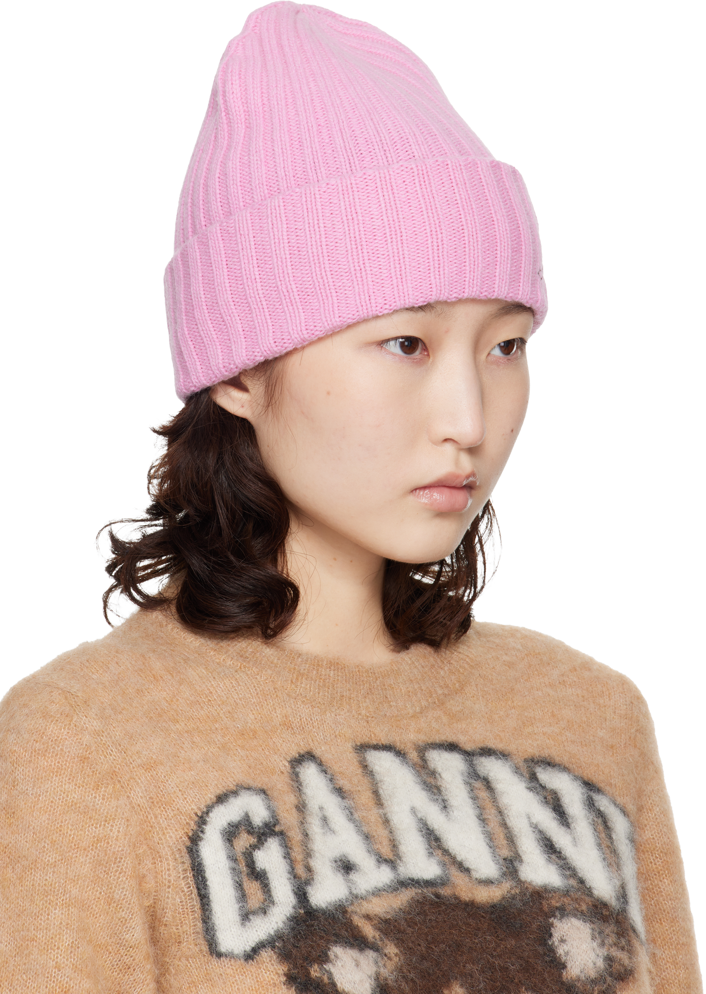Pink Wool Knit Beanie