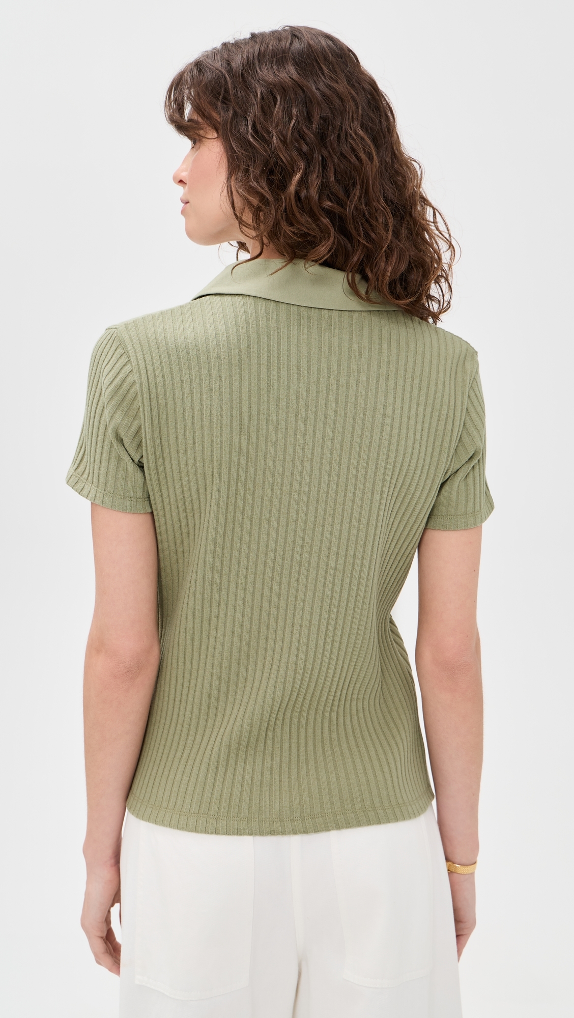 Rib Short Sleeve Polo Olive Stone