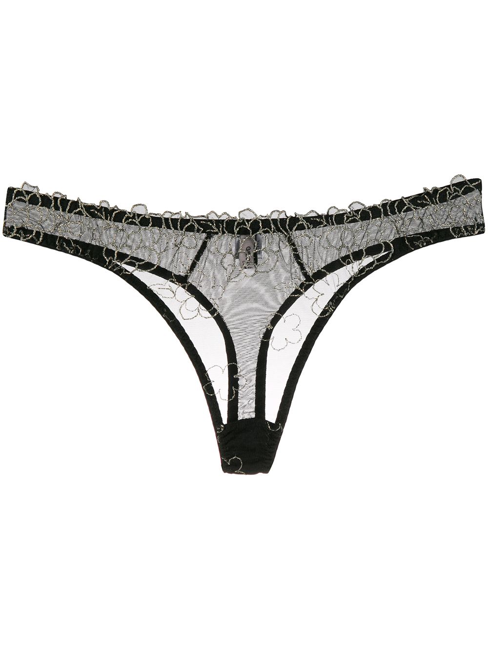 Floral lace thong - Black