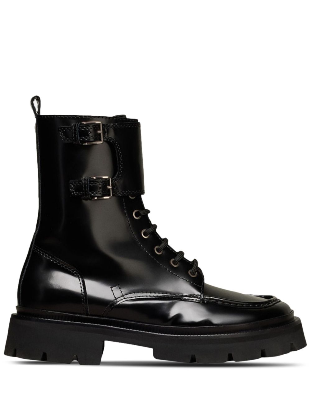 Double-buckle leather boots - Black