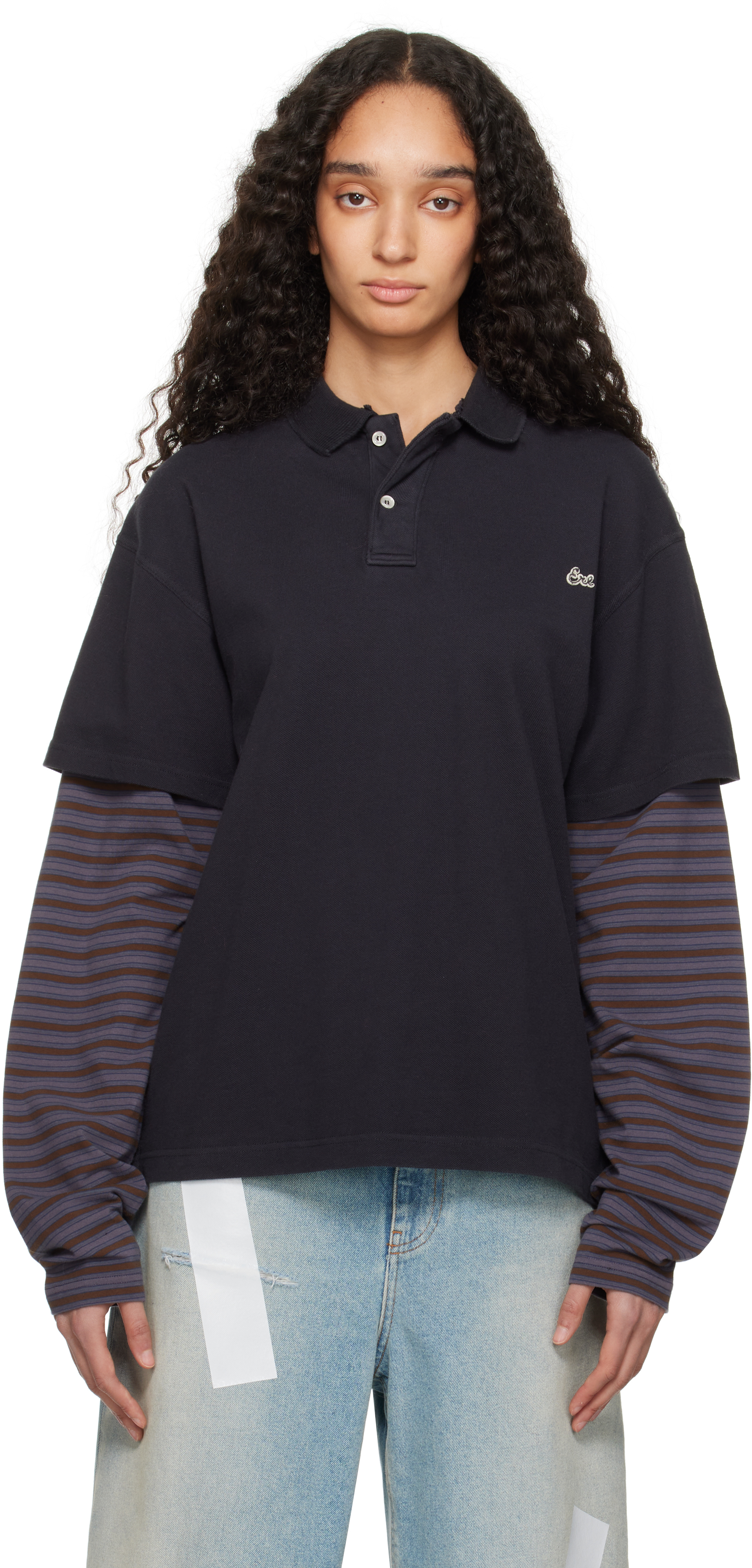 ERL Black Double Sleeve Polo