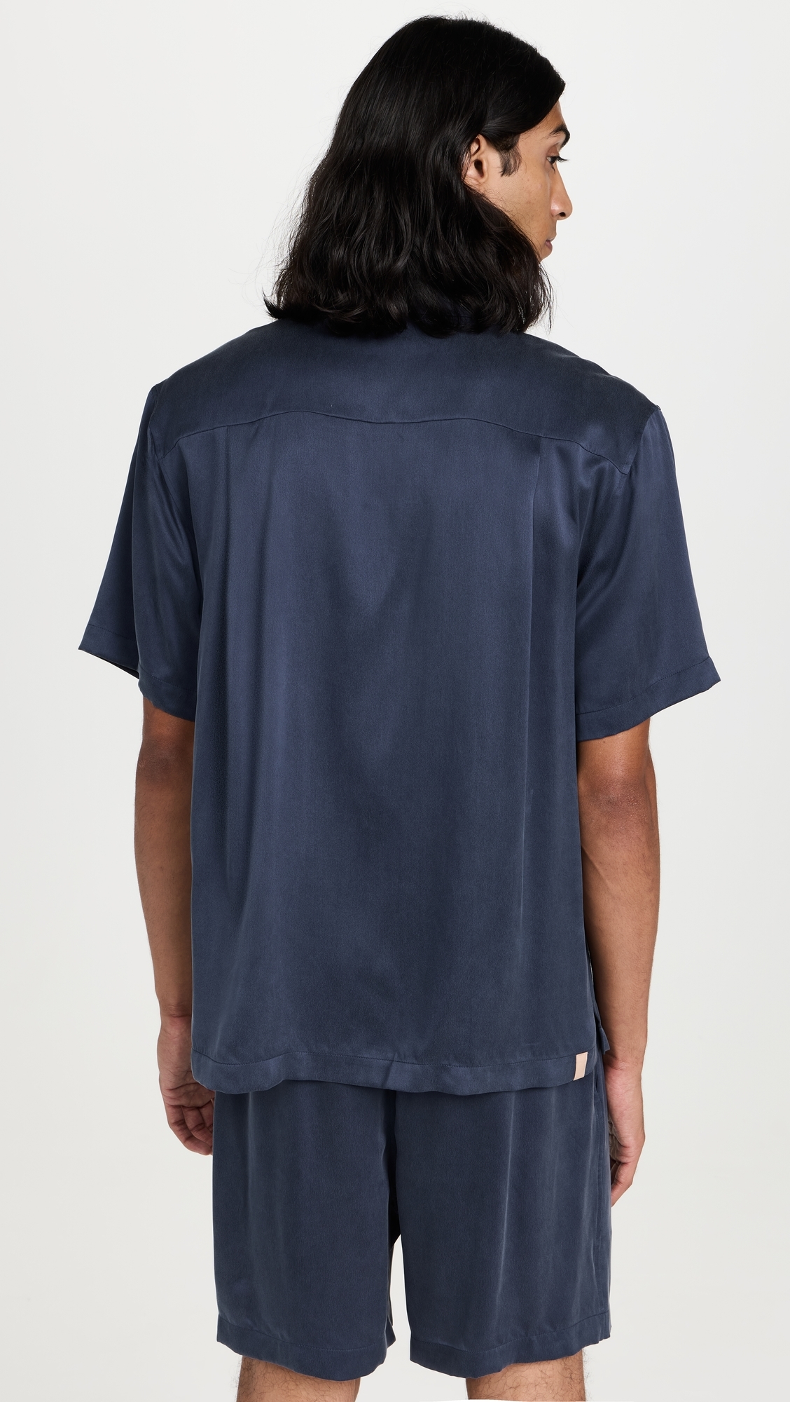 Washable Silk Button Up Short PJ Set Deep Blue