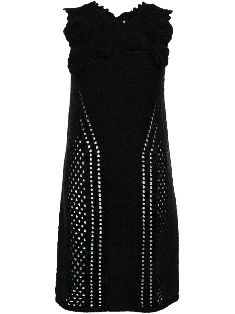 Floral-embellished knitted dress - Black