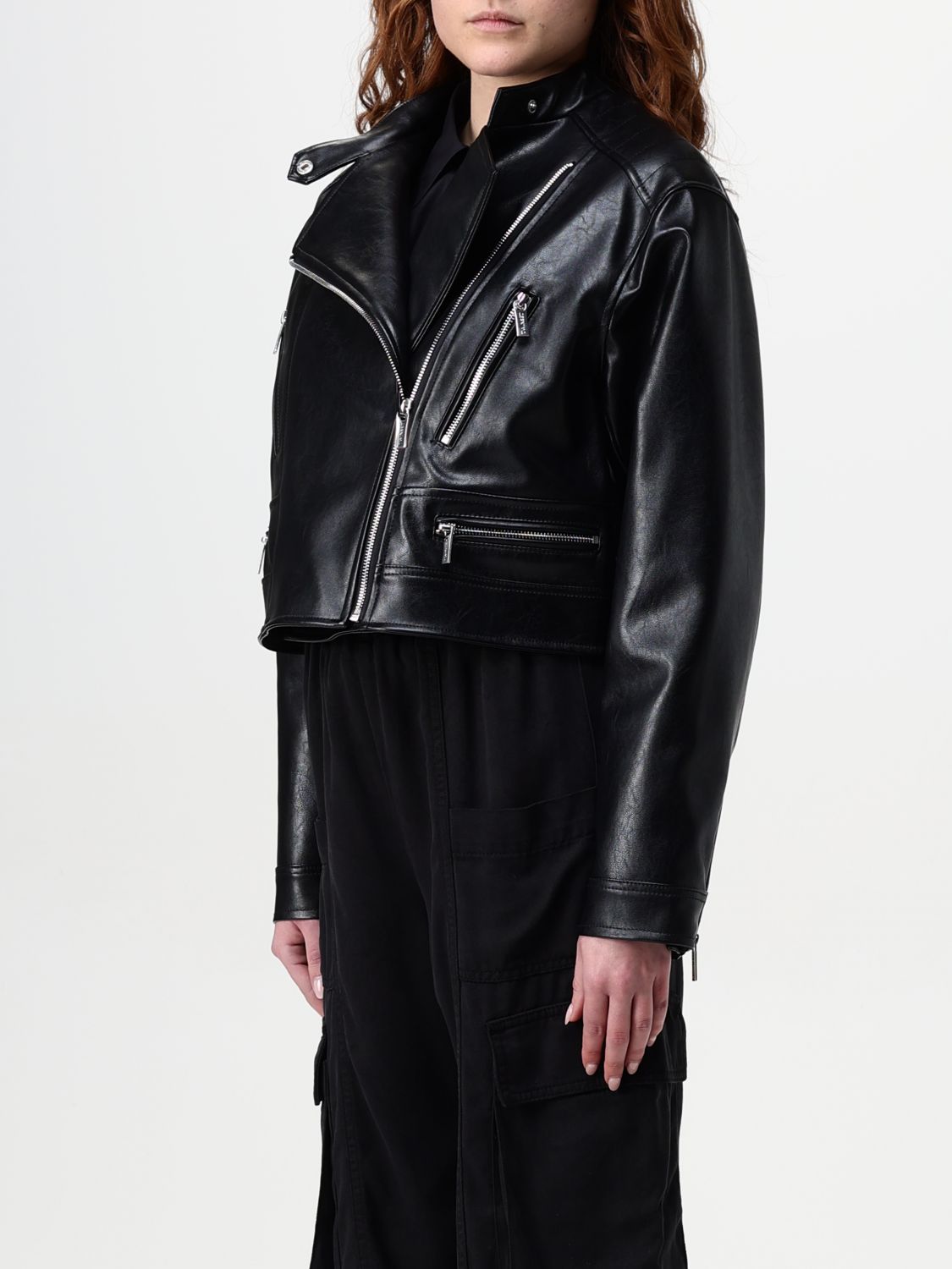 Faux-leather biker jacket - Black