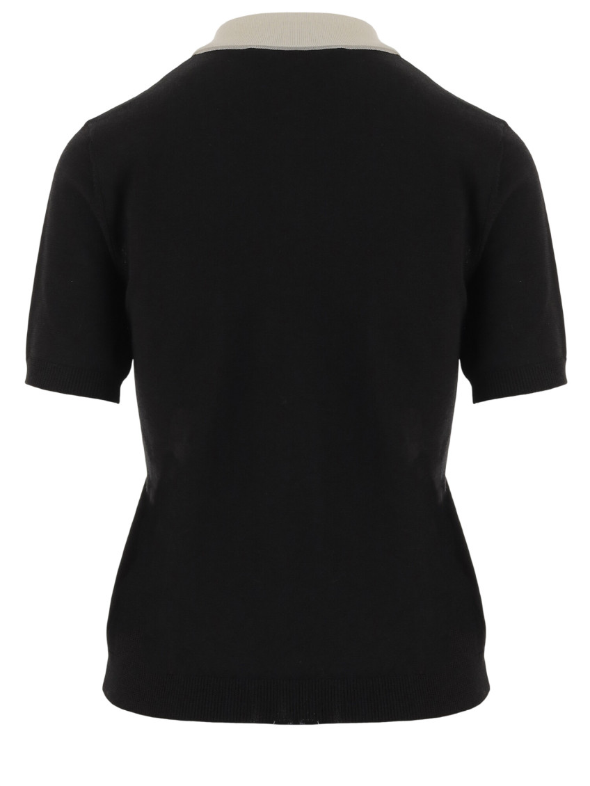 Black Solid Shirt Collar Top