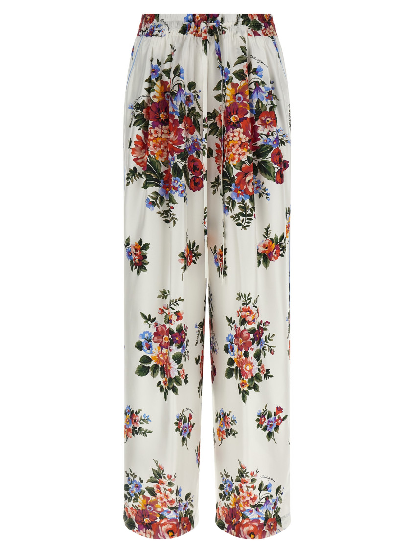 Flower Print Silk Trousers