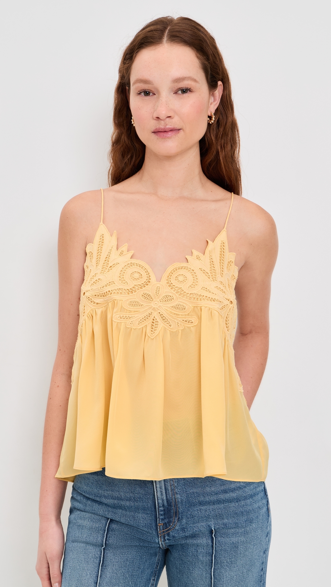Rosie Lace Applique Silk Tank Top Dandelion