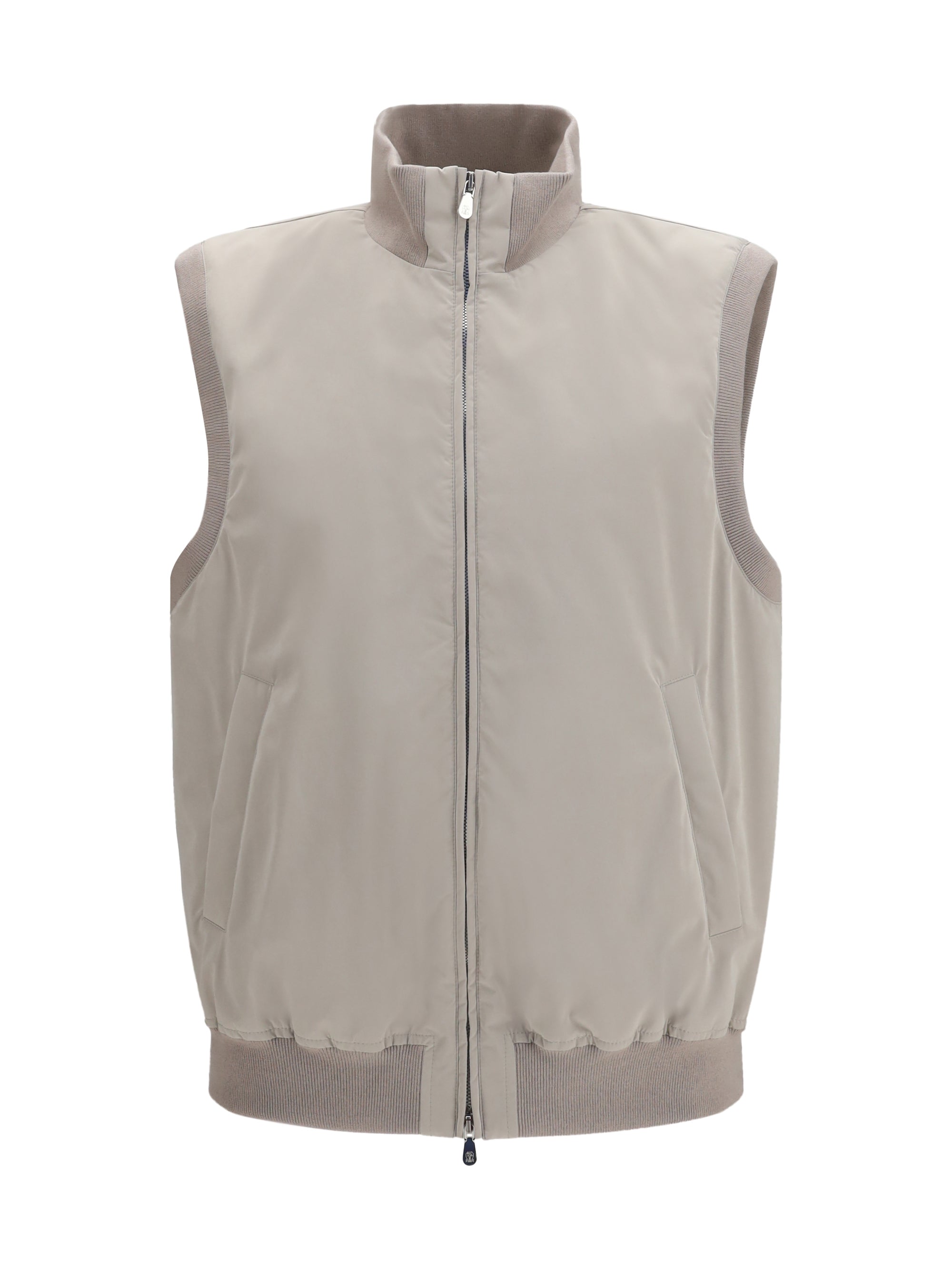 Two-Way Zip Sleeveless Vest — Brown