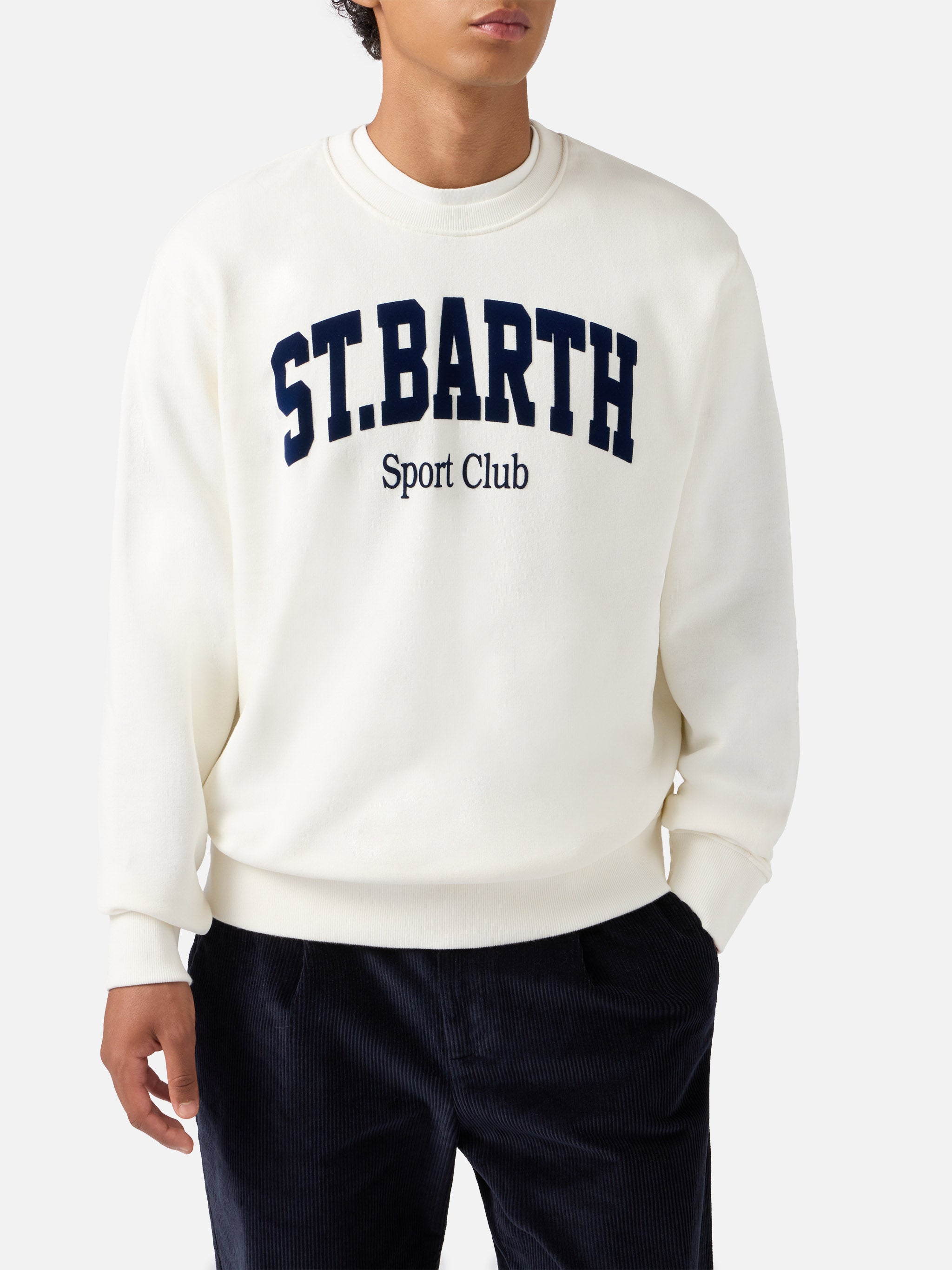 Soho Cotton Sweatshirt White With Flock St. Barth Sport Club Print - Men