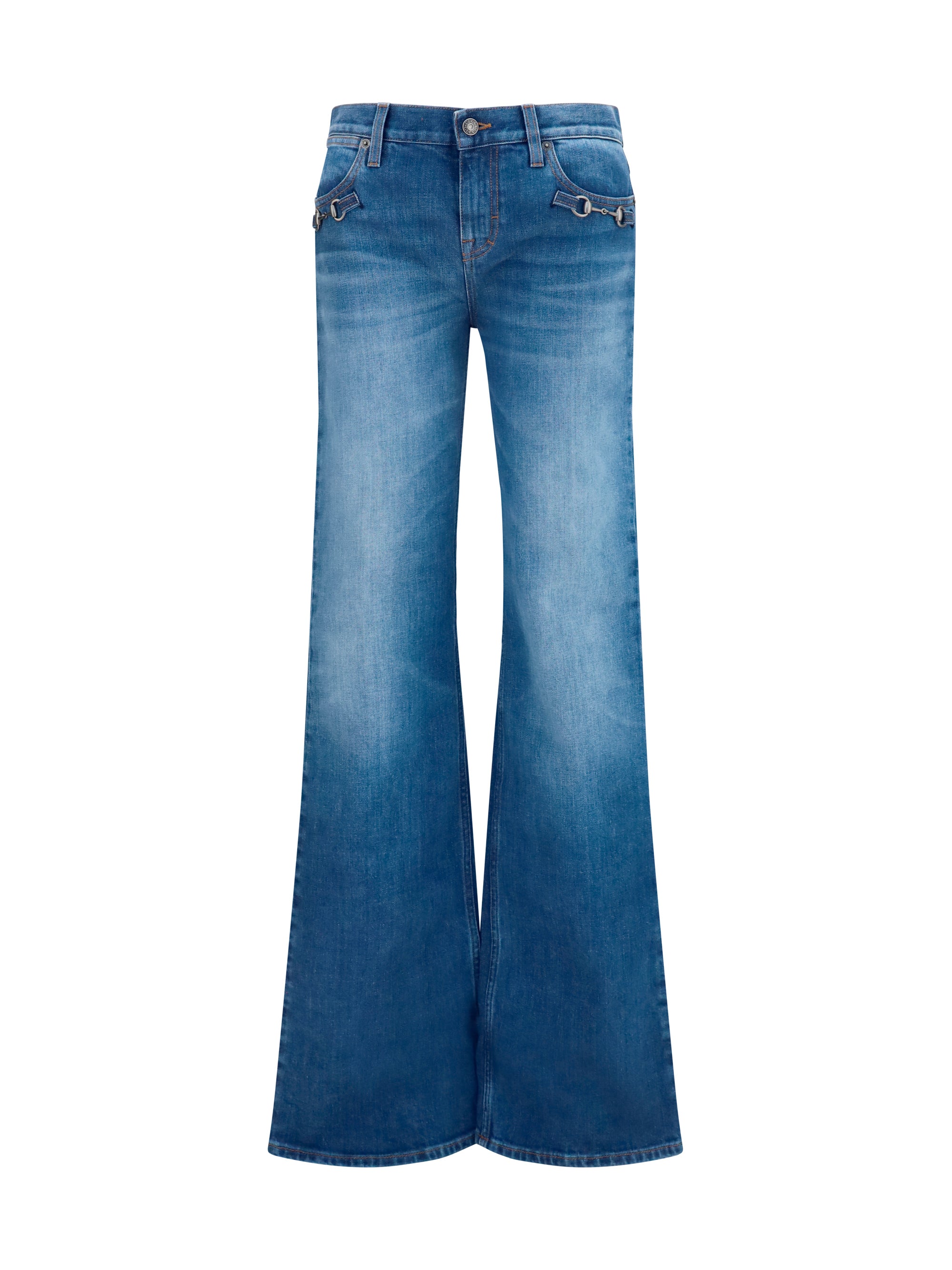 Horsebit Stretch Cotton Jeans — Blue