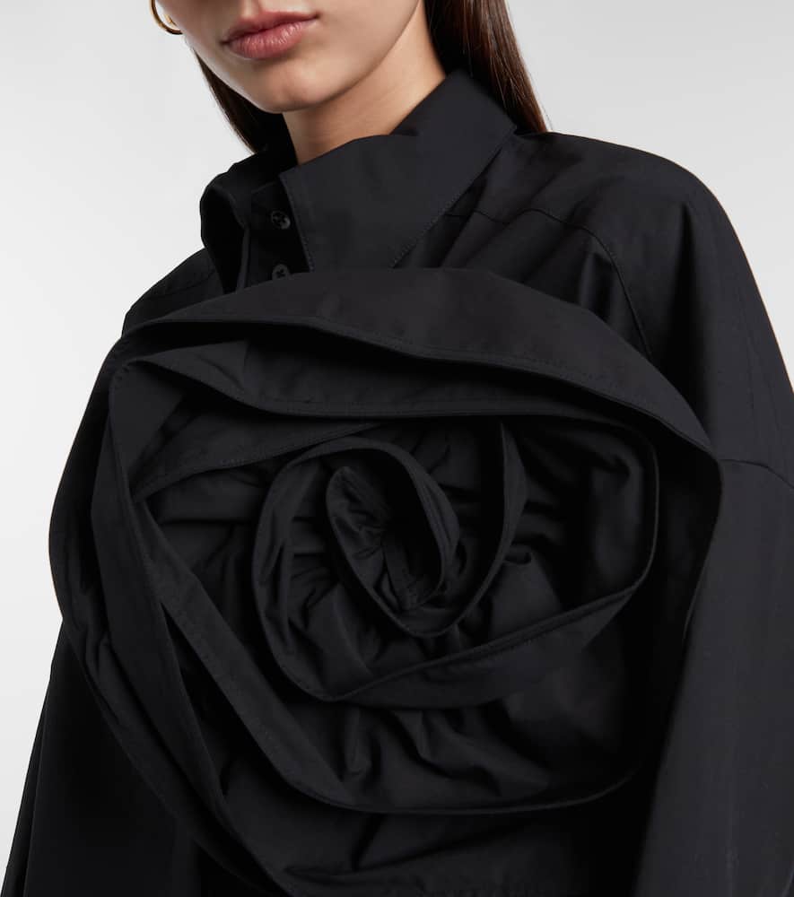 Floral-appliqué oversized cotton-blend shirt