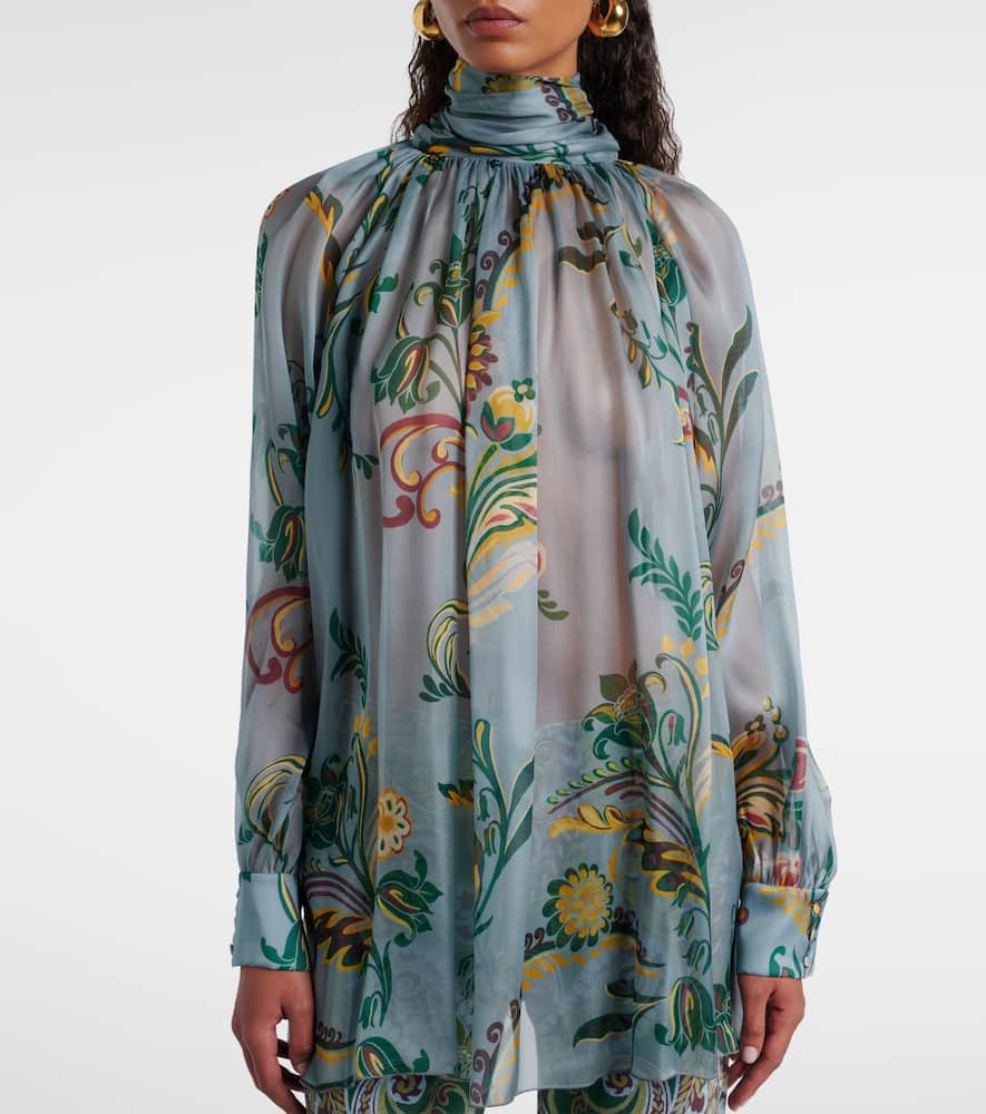 Printed ruched silk top