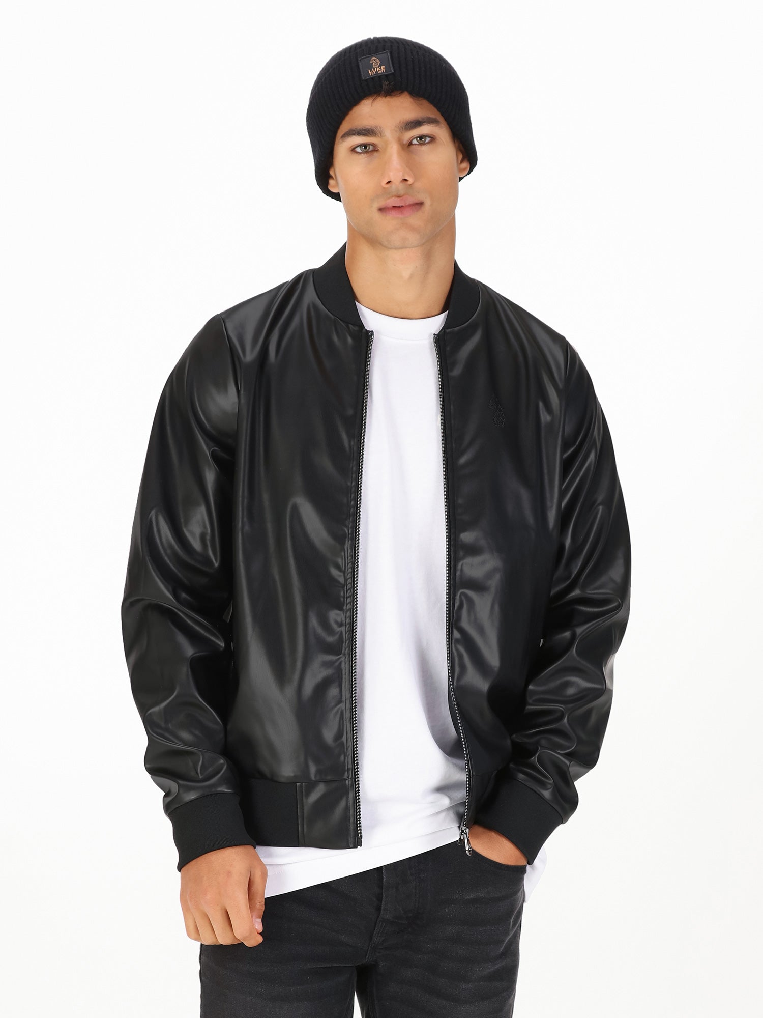 Luke 1977 Mens Tovey Debossed Bomber Jacket in Black Pu - Sma