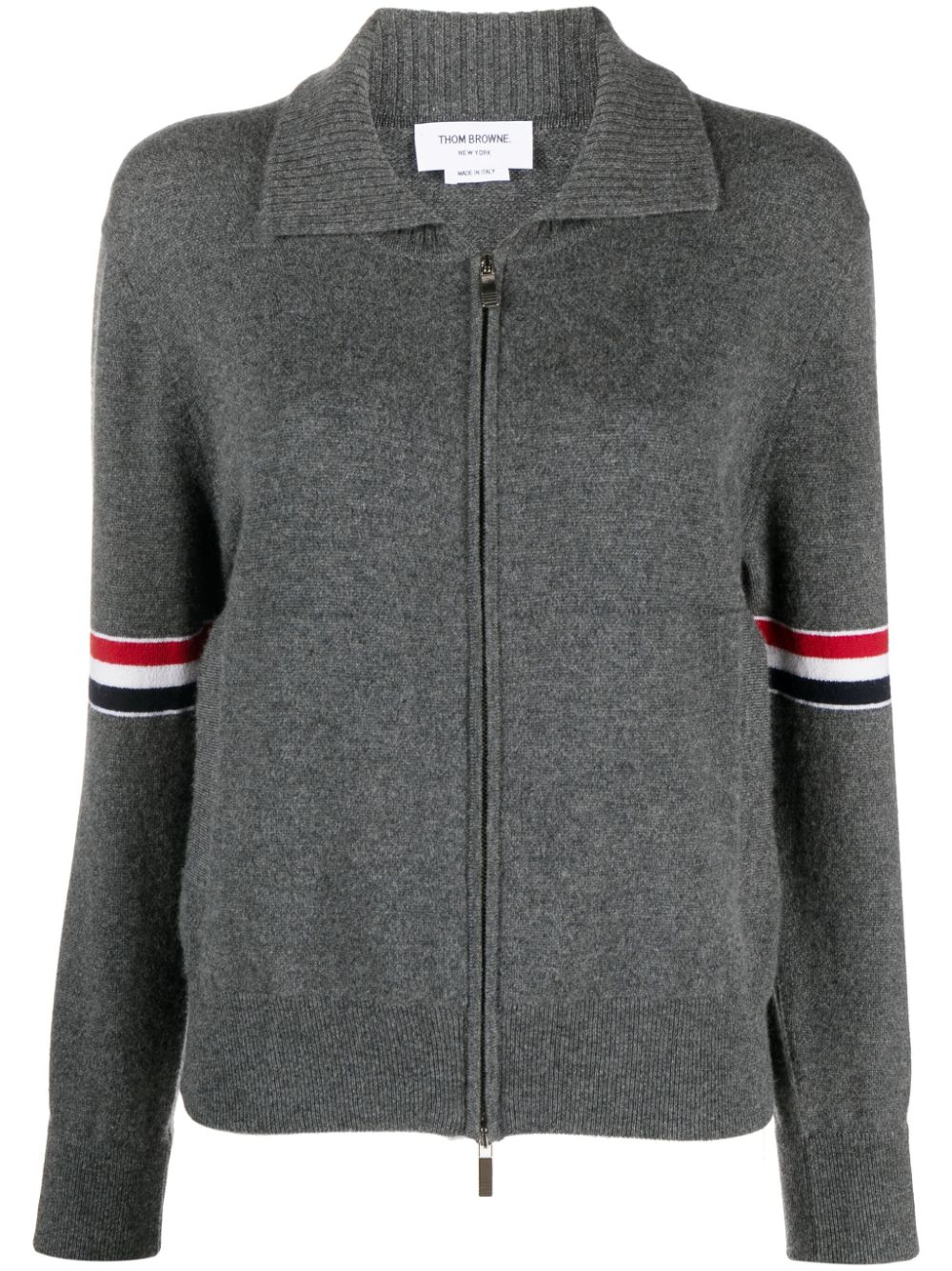 RWB-striped cashmere zipped-up cardigan - Grey