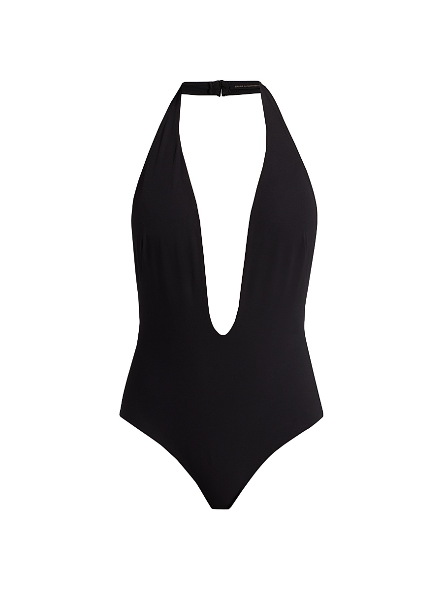 Women's Echauffe Plunging V-Halterneck One-Piece Swimsuit - Black