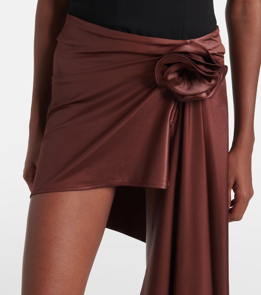 Floral-appliqué satin miniskirt